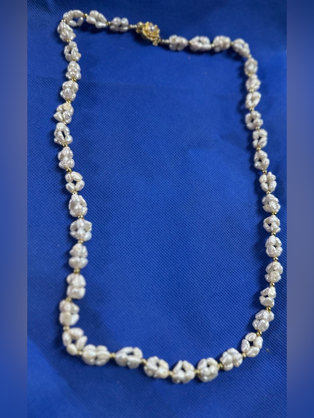 Freshwater Pearl Station Necklace - White Pearls with Gold Accents